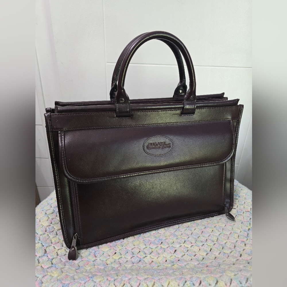 Bugatti Dark Brown Faux Leather Collapsible Breefcase Vintage
